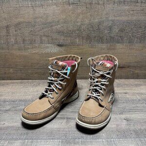 Sperry Top Sider Hikerfish Brown Leather Pink Plaid Lace Up Boots Shoes Size 7.5